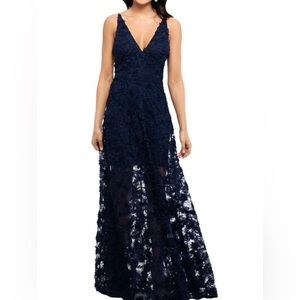 XSCAPE Navy blue flower long gown, size 4